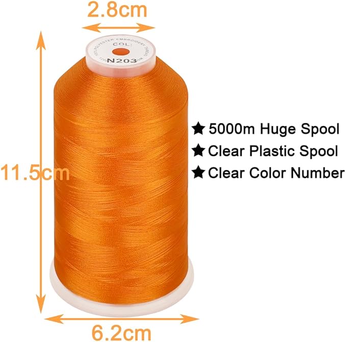 New brothread - Single Huge Spool 5000M Each Polyester Embroidery Machine Thread 40WT for Commercial and Domestic Machines - Orange (Janome Color)
