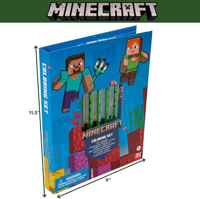 Minecraft Coloring Book for Adults and Kids, Black & White Sheets, Velvet Coloring Pages, Stickers, Washable Markers