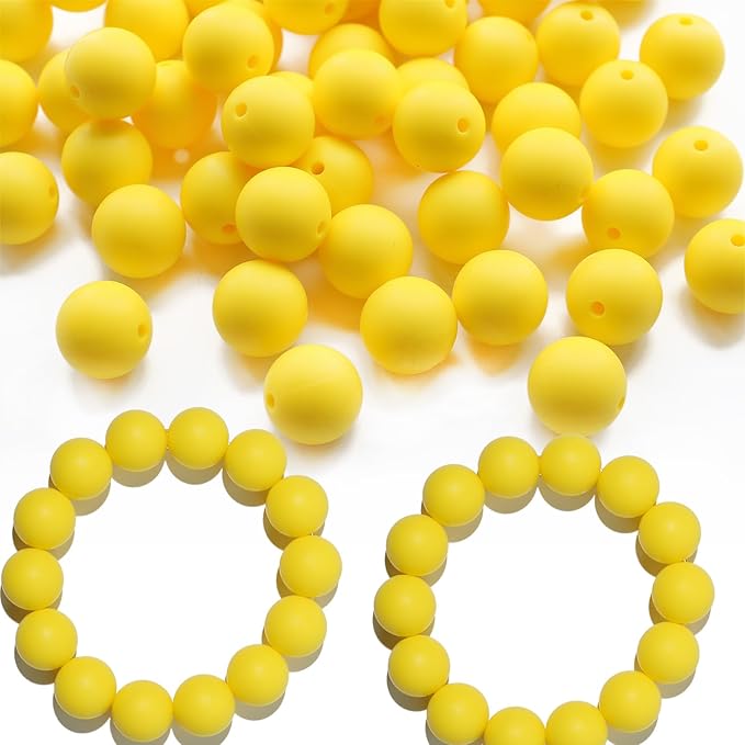 120pcs 15mm Bulk Silicone Beads for Pens, Keychains, Necklaces and Bracelets Making, Assorted Rubber Beads Set (Yellow)