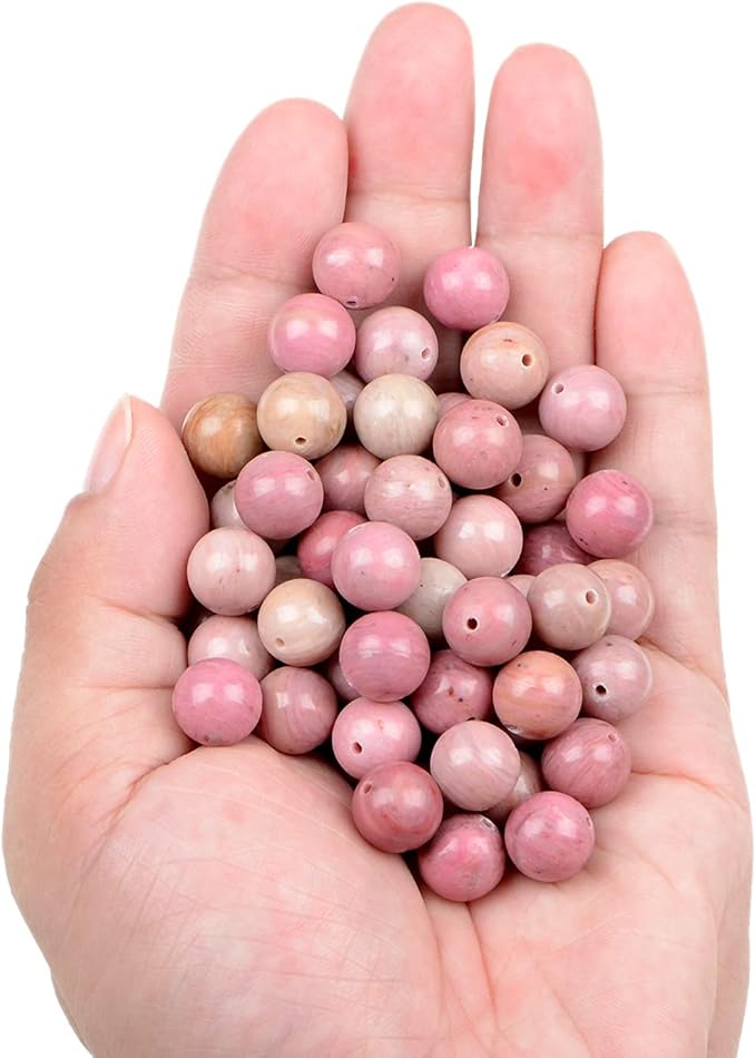 bymitel 90pcs natural crystal beads stone gemstone round energy healing loose beads with stretch cord for jewelry making bracelets anklets (rhodochrosite, 10mm 90pcs)