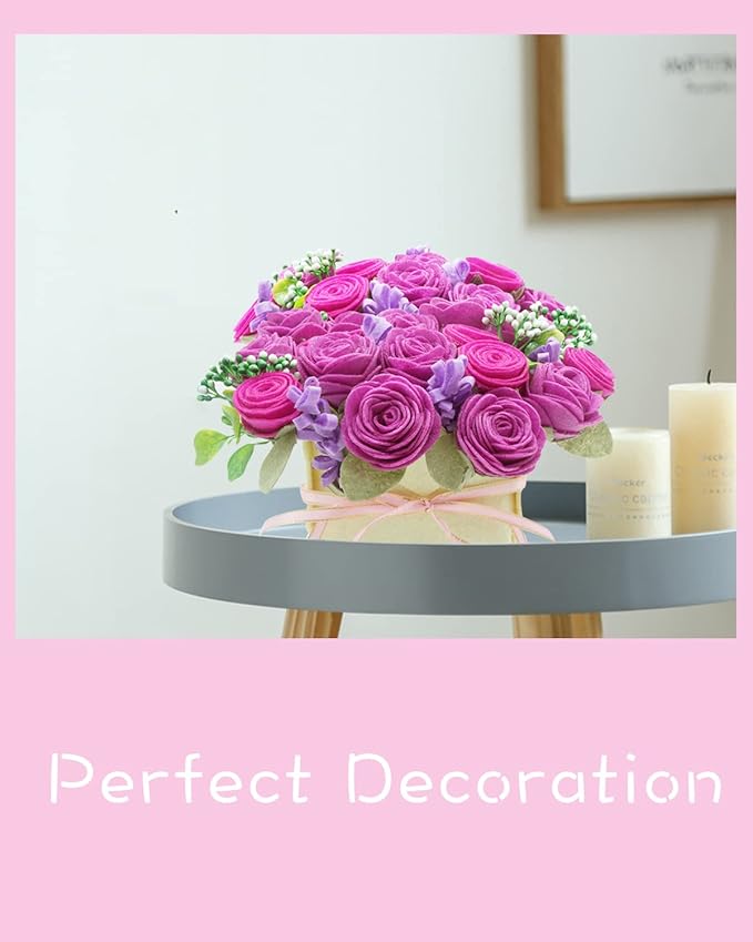 BAZIMA DIY Felt Flower Art Craft Kit - Felt Rose and Lavender Kit, Floral Gifts - Arrange Pre-Cut Flowers and Foliage
