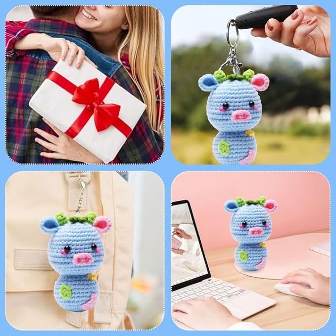 SAMLMAP Crochet Kit for Beginner Learn to Animal Amigurumi Crochet Kit Adult Kit with Step-by-Step Instructions and Video Tutorials Cow Mushroom Potted Plant Coasters