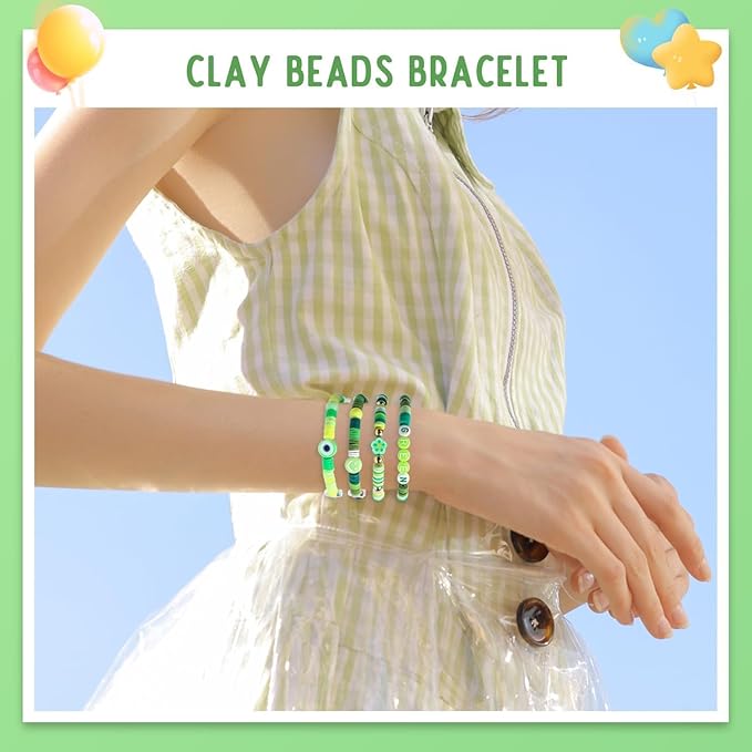 Clay Beads Bracelet Making Kit for Beginner, 2100 Pcs Preppy Polymer Heishi Beads with Charms Kit for Jewelry Making Necklace Earring DIY Crafts