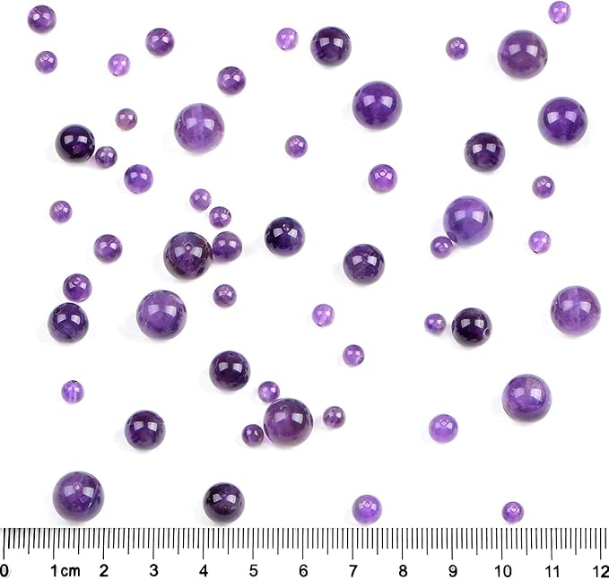 bymitel 90pcs natural crystal beads stone gemstone round energy healing loose beads with stretch cord for jewelry making bracelets anklets (amethyst, 10mm 90pcs)