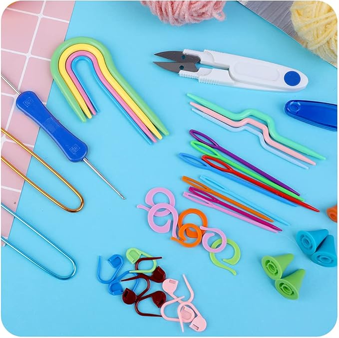 JUPEAN Complete Knitting Accessories, Knitting Supplies Kit with Stitch Markers Plastic Sewing Needles Cable Needles for Sewing and Weaving