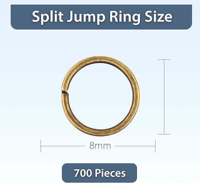 Mandala Crafts Assorted Antique Brass Jump Rings Jewelry Findings Metal O Rings for Jewelry Making Supplies - 700 8mm Small Open Jump Rings Kit for Necklace Earring