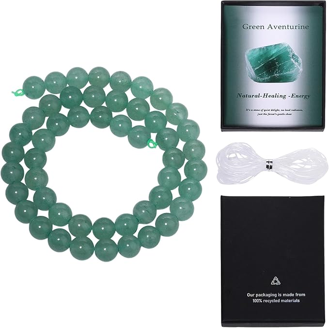 Song Xi 60pcs 6mm Natural Green Aventurine Stone Beads for Jewelry Making, Gemstones Beads Bracelet for Necklace Earring Keychain, with Jewelry Box and Elastic for Christmas Wedding Birthday Gift