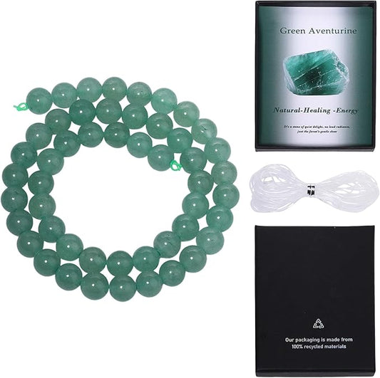 Song Xi 90pcs 4mm Natural Green Aventurine Stone Beads for Jewelry Making, Gemstones Beads Bracelet for Necklace Earring Keychain, with Jewelry Box and Elastic for Christmas Wedding Birthday Gift