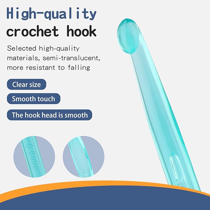 Crochet Hook, 5.5 mm Ergonomic Handle for Arthritic Hands, Colorful Transparent Crochet Hook for Beginners and Crocheting Yarn(5.5 mm)