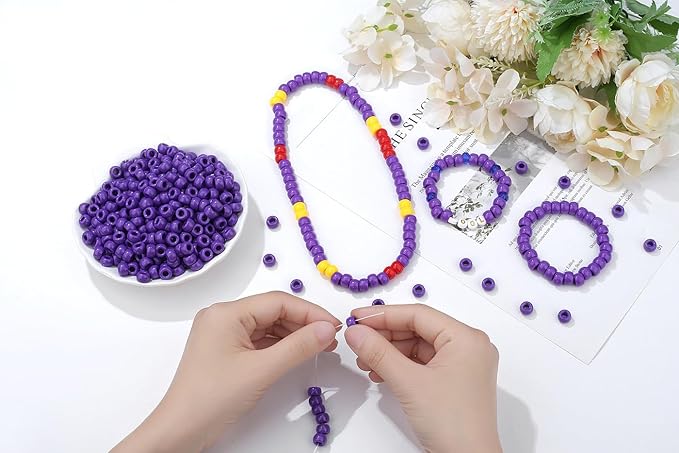 1000Pcs Purple Pony Beads 6x9mm Perler Crafts Beads for Bracelets, Kandi Bead Kit, Hair Braids Pony Bulk Plastic Bead for Keychain Necklace Jewelry Making(Purple)