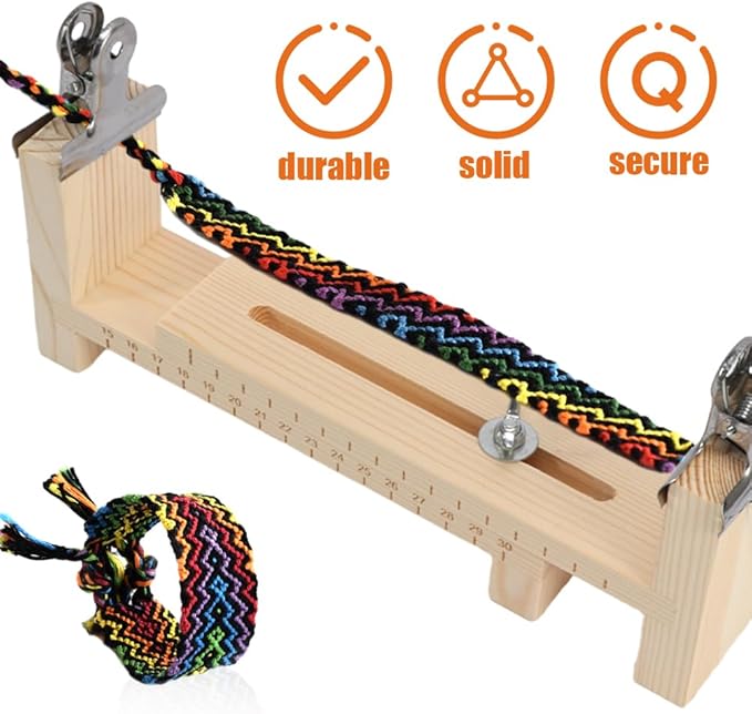 Restynic Paracord Jig Bracelet Maker, Wooden Jig Bracelet Maker with 4 Clips - Adjustable DIY Paracord Braiding Tool for Crafting, Weaving Bracelets, Belts & Keychains(Color:wood1)