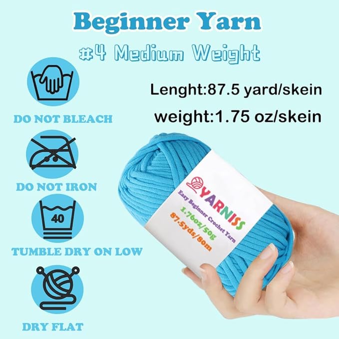 Yarniss Easy Crochet Yarn for Beginners, 12x50g Crochet Yarn Kits with Easy-to -See Stitches, Multicolor Cotton Yarn for Starter