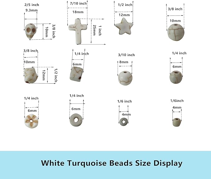 PAMIR TONG Turquoise Beads Sets for Bracelet 1183pcs Cross-Skull Head-Heishi Space Howlite Turquoise Rocks Stone Assortment Beads for DIY Crafts-Necklace-Charms- Jewerly Making (White Set)