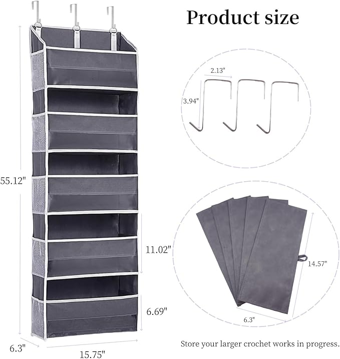Over Door Yarn Storage Organizer,Large Capacity Yarn Storage Bag with 5 Yarn Balls Storage Pockets & 10 mesh side pockets are available to store Crochet Accessories & Knitting Supplies