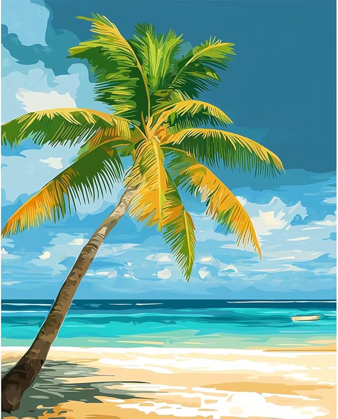 Natuyalo Paint by Numbers Kit for Adults Beginner, Coconut Tree Adult Paint by Number Kits on Canvas, Beach View DIY Acrylic Paint by Number for Adults for Home Decor Gift 16x20 Inch