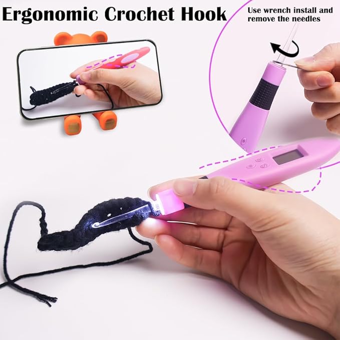 17 sizes digital crochet hooks with counter 2.50~14.0mm, lighted crochet hooks for stitch & row counting