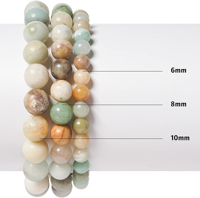 6mm Natural Colorful Amazonite Round Bead - 60PCS Bulk Gemstone Beads for Jewelry Making, DIY Bracelets, Necklaces - Includes Crystal Stretch Cord - Stone Beads for Crafting Gifts