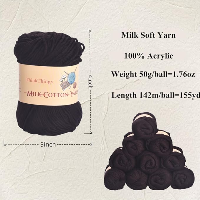 Acrylic Coffee Yarn for Crocheting - Brown Hand Knitting Thread - Coffee Weaving DIY Bulk Yarns - 10Balls 17.6 Ounces Large for Beginners