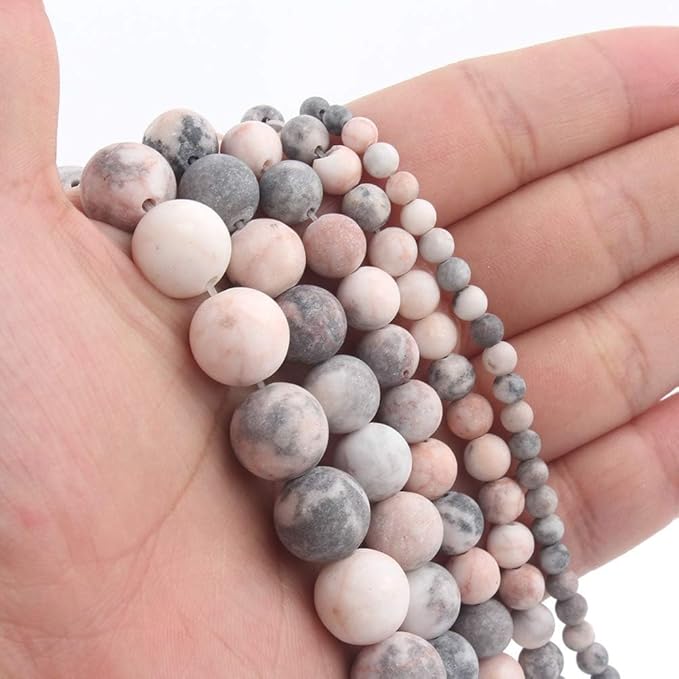 Stone Beads, 45pcs Matte Pink Zebra Jasper, 8mm Round Loose Beads for Jewelry Making, Bracelets, with Bag, String & Card