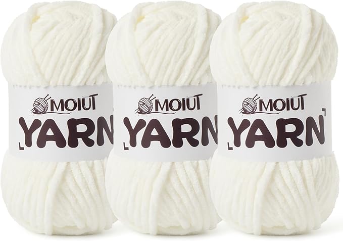 3 Pack Fluffy Chenille Yarn for Crocheting, Chunky Velvet Yarns for Crochet Amigurumi, Baby Yarn for Crocheting Soft Blanket, 262.4yds /10.5 oz Bulky Yarns for Crafts/Hats/Shoes/Socks (3 White)