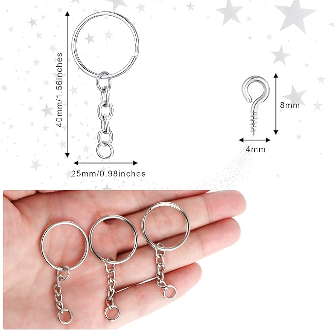 Hotop 360 Pcs Key Rings for Crafts Keychain Making Kit Including 90 Open Jump Rings Connectors, 180 Small Screw Eye Pins Hooks Bulk for DIY Keychain Supplies Crafts Jewelry Making(25 mm,Silver)