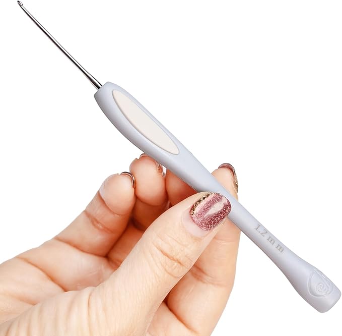 SensePeak Hand Polished Stainless Crochet Hook 1.2mm Single, Chinese Traditional Design Ergonomic Stainless Steal Small Inline Pointy Crochet Hook for Arthritic Hands