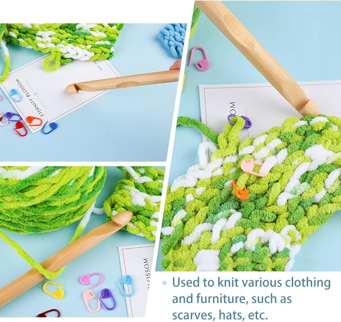 Wooden Crochet Hooks, 15mm Wooden Handle Crochet Hook Bamboo Knitting Crochet Needles with 10 pcs Knitting Stitch Markers for Handcraft Crocheting