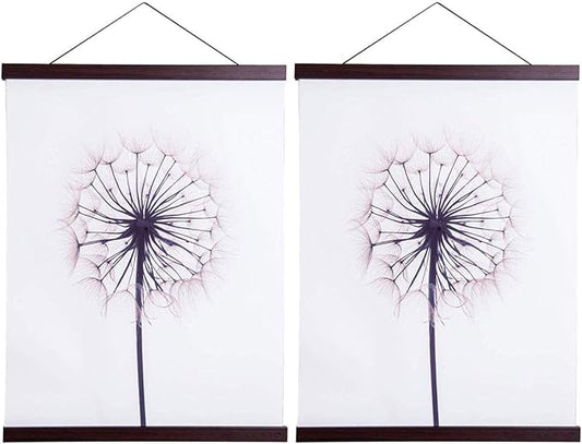 2 Pack Magnetic Poster Hanger Frame, 17x22 17x24 17x31 Light Wood Wooden Magnet Canvas Artwork Print Dowel Poster Hangers Frames Hanging Kit (Walnut, 17", 2 Packs)