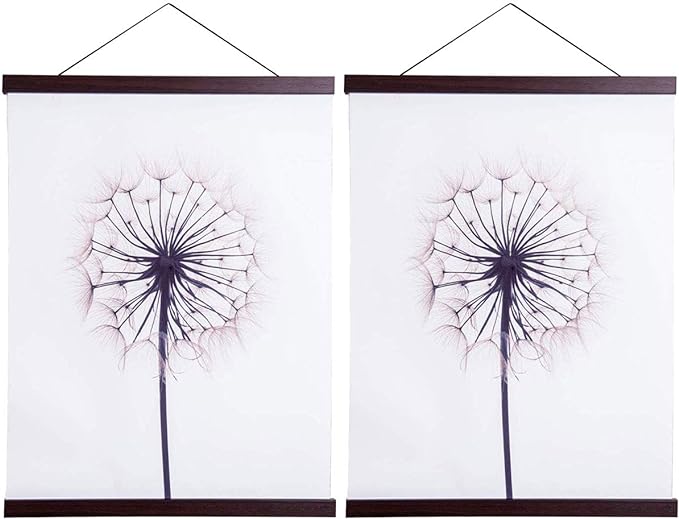 2 Pack Magnetic Poster Hanger Frame, 16x24 16x22 16x20 Light Wood Wooden Magnet Canvas Artwork Print Dowel Poster Hangers Frames Hanging Kit (Walnut, 16", 2 Packs)