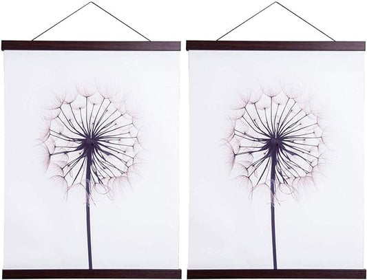 2 Pack Magnetic Poster Hanger Frame, 16x24 16x22 16x20 Light Wood Wooden Magnet Canvas Artwork Print Dowel Poster Hangers Frames Hanging Kit (Walnut, 16", 2 Packs)