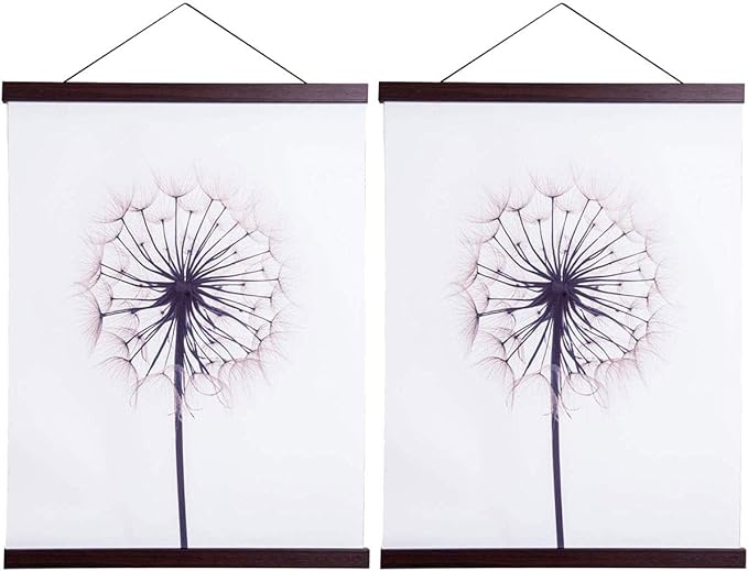 2 Pack Magnetic Poster Hanger Frame, 22x34 22x28 22x30 Light Wood Wooden Magnet Canvas Artwork Print Dowel Poster Hangers Frames Hanging Kit (Walnut, 22",2 Packs)