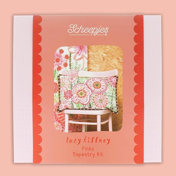 Scheepjes Lucy Tiffney Tapestry Kit, 24 x 16 in (60 x 40 cm), Pink Palette with Green and Yellow Accents, Pure Sheep Wool, 1 kit
