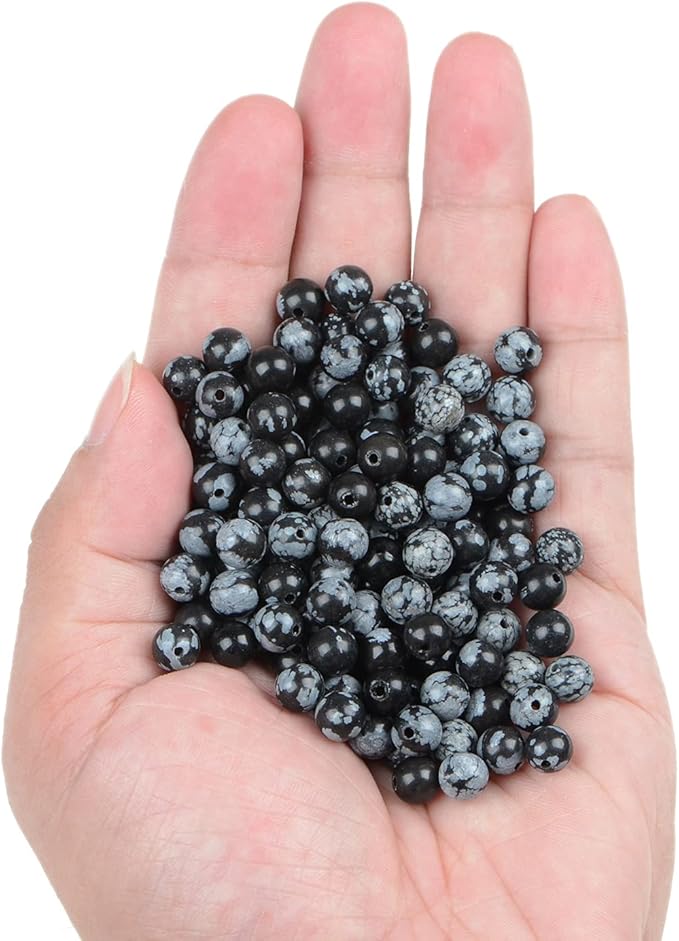 bymitel 210pcs natural crystal beads stone gemstone round energy healing loose beads with stretch cord for jewelry making bracelets anklets (snowflake, 6mm 210pcs)