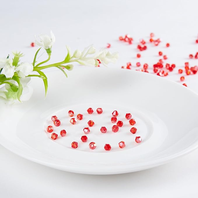 laopottbeads 1200pcs red 3mm bicone crystal beads for jewelry making – faceted glass beads for diy bracelets, necklaces, earrings, suncatchers, crafts, and loc sprinkles