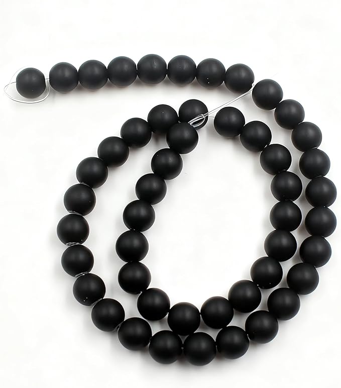 8mm Glass Beads 46PCS Glass Beads for Jewelry Making Charm Round Loose Bead for Bracelet Making Kit (Black Frosted Glass)