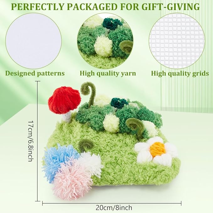 WEBEEDY Rug Hooking Coasters Kit DIY Moss Punch Needle Kit with Hook Mesh and Instruction,Needlework Crafts Latch Tapestry Kit for Beginners Home Embroidery Decor,6.7X7.9/17X20cm(Moss Landscape)