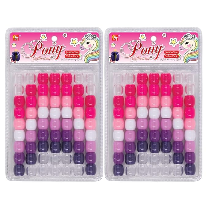 126 Pcs Beads Jewelry Making Kit DIY Hair Braiding Bracelet Ornaments Crafts Jumbo Round Pony (Pearl Purple/Pink Assorted)
