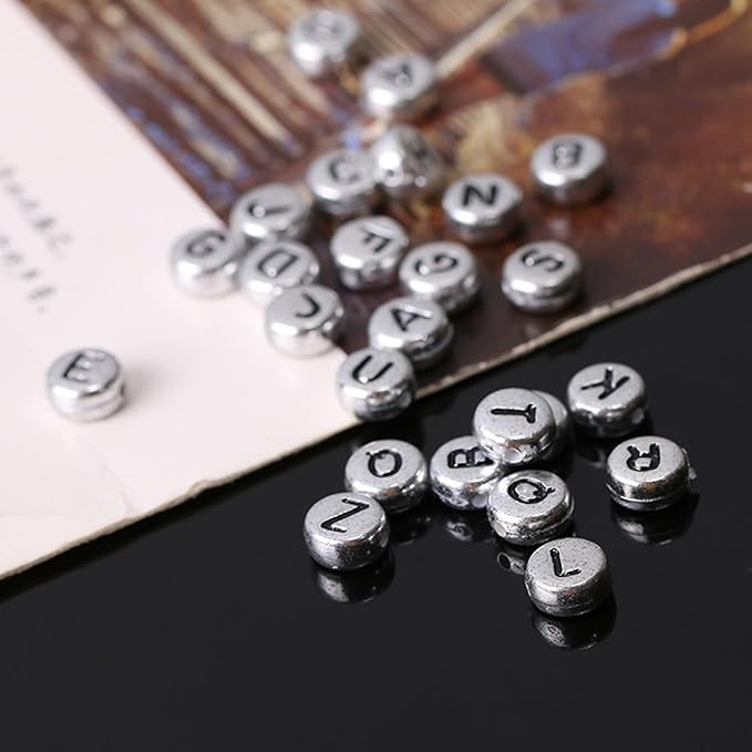 1000pcs Silver Letter Beads 7x4mm for Jewelry Making Bracelet Hair Braids Crafts