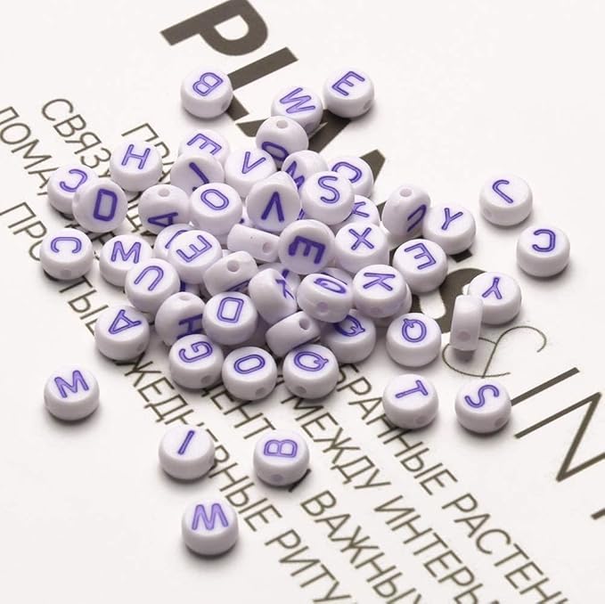 Xilitata Purple Letter Beads Alphabet Letters White Round Bead, 4x7mm 1200pcs, Flat Letter Beads Purple Friendship Bracelets Making Kit Beads for Bracelets Purple Beads with Box