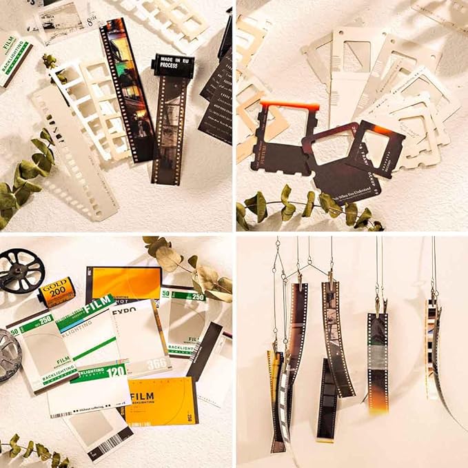 CraftBloom 94PCS Movie Film Scrapbook Paper for Journaling Supplies, Strip Photo Frame for Scrapbooking Kit, Waterproof PET Washi Quote Stickers for Bullet Junk Journal Collage Planner DIY Craft