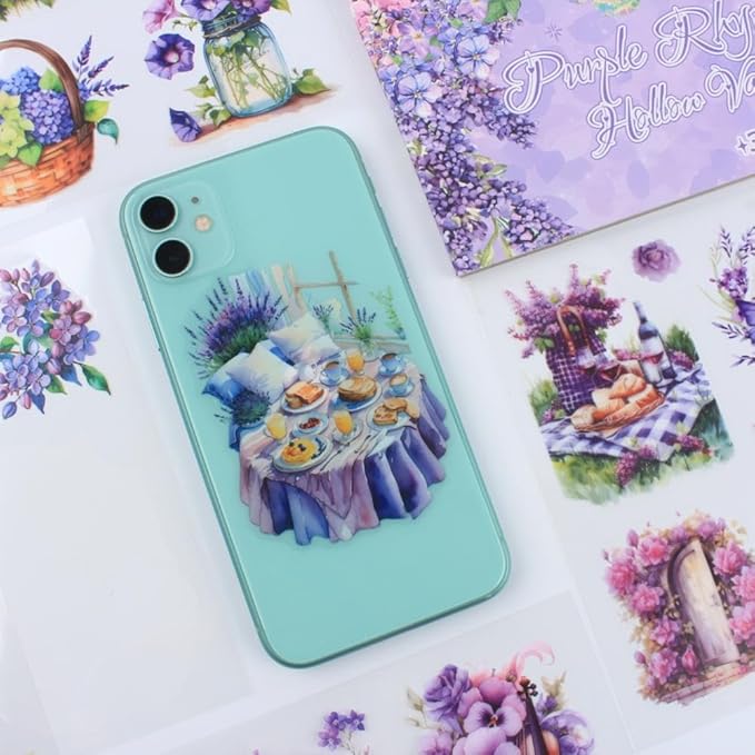 30 Sheets Precut Purple Garden Landscape Stickers Book for Junk Journal Supplies, Transparent PET Stickers for Journaling, Scrapbooking, Bujo, Collage, Card Making