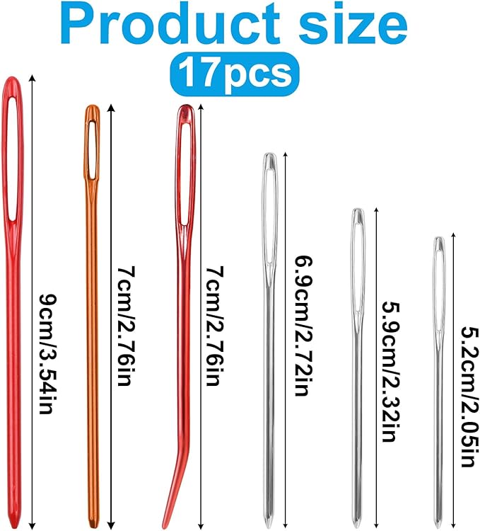 17pcs Large Eye Darning Needles, Yarn Needle Set Large-Eye Blunt Needles Wool Needles for Embroidery Tapestry Needle Macrame Needle Kit for Crocheting Sewing Gift Supplies (3 Types)