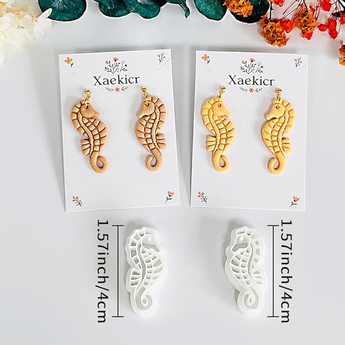 Xaekicr Seahorse Polymer Clay Cutters for Earrings - Ocean Style Clay Earring Cutters for Jewelry Making, 2 Pcs Clay Tools