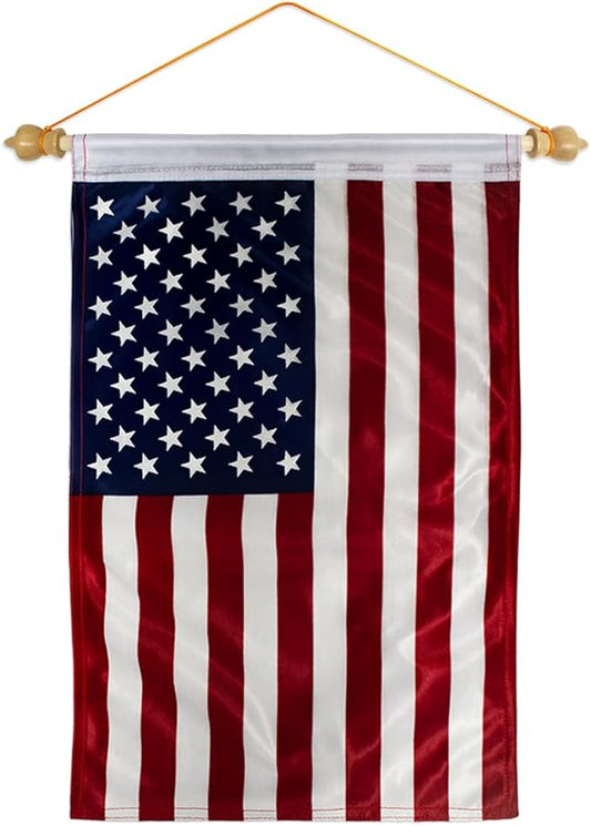 4th Of July American Flag For Independence Day Wall Scroll Wood Dowel Kit Hanging Decoration For Grave Yard Sign Memorial Veterans Day USA Poster Door Canvas Tapestry Gifts For Dad