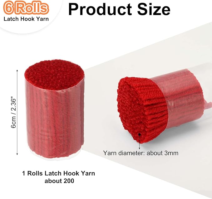 PATIKIL 6 Rolls Latch Hook Yarn, Latch Hook Kit Yarn Precut Hook Rugs Making Crochet Bundles for Latch Hook Rug Adults Beginners Tapestry DIY Craft, Red