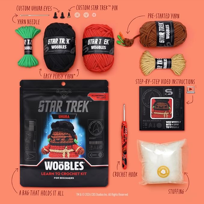 The Woobles Star Trek Crochet Kit for Beginners with Easy Peasy Yarn as seen on Shark Tank – Arts & Crafts Adult Knitting Kit with Step-by-Step Video Tutorials - Uhura