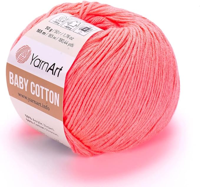 YarnArt Baby Cotton Yarn - Soft Knitting Yarn for Baby & Summer, 50% Cotton 50% Acrylic, 1.76 Oz, 180.44 Yds, Ideal for Amigurumi & Crochet Projects (424)