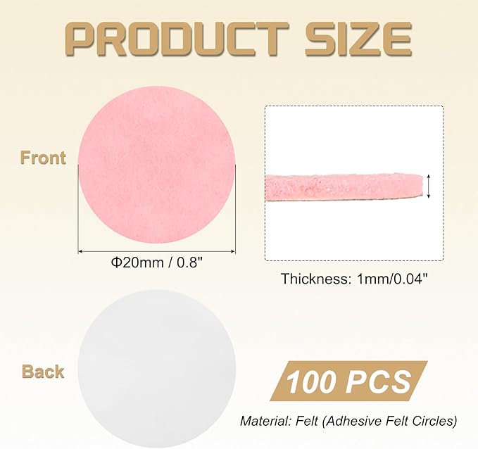 uxcell 100 Pcs Adhesive Felt Circles, 3/4" Round Non-Woven Felt Pads Stickers Dots Pre Cut for DIY Crafts Sewing Handcraft Costume Holiday Decoration, Pink