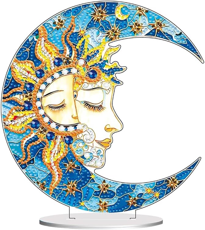 hyzsj DIY Diamond Desktop Ornament Moon,Crystal Diamond Art Painting Tabletop Ornaments Single Sided,Ornament for Adult Beginner Home Office Decor Crafts Gift