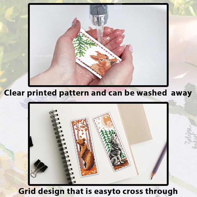 ACRNIGHEET 6 PCS Cross Stitch Bookmark Kit Animals Patterns DIY Stamped Embroidery Bookmark Kit DIY Bookmarks Crossstitch Kits Adul Stamped Embroidery Bookmarks with Instructions 11CT